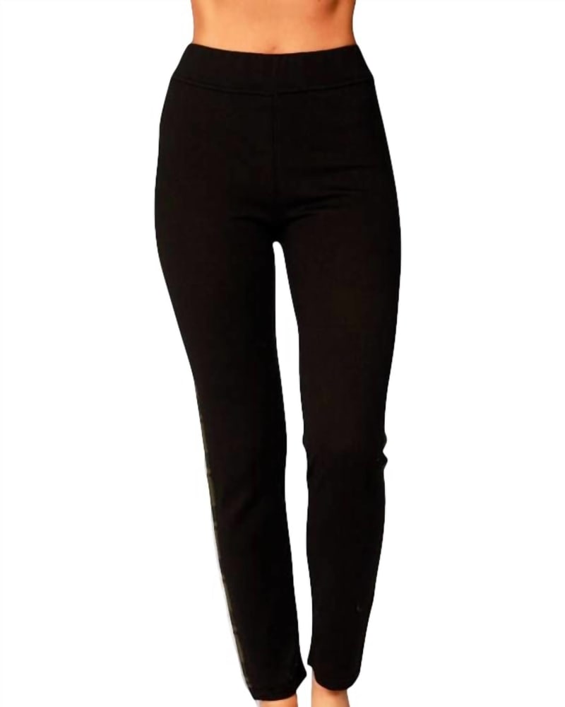 Front of a model wearing a size XL Plaid Trim Track Pant In Black Combo in Black Combo by ANGEL. | dia_product_style_image_id:358256